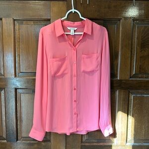 White House Black Market WHBM Pink  Size 14 Top Blouse Long Sleeve